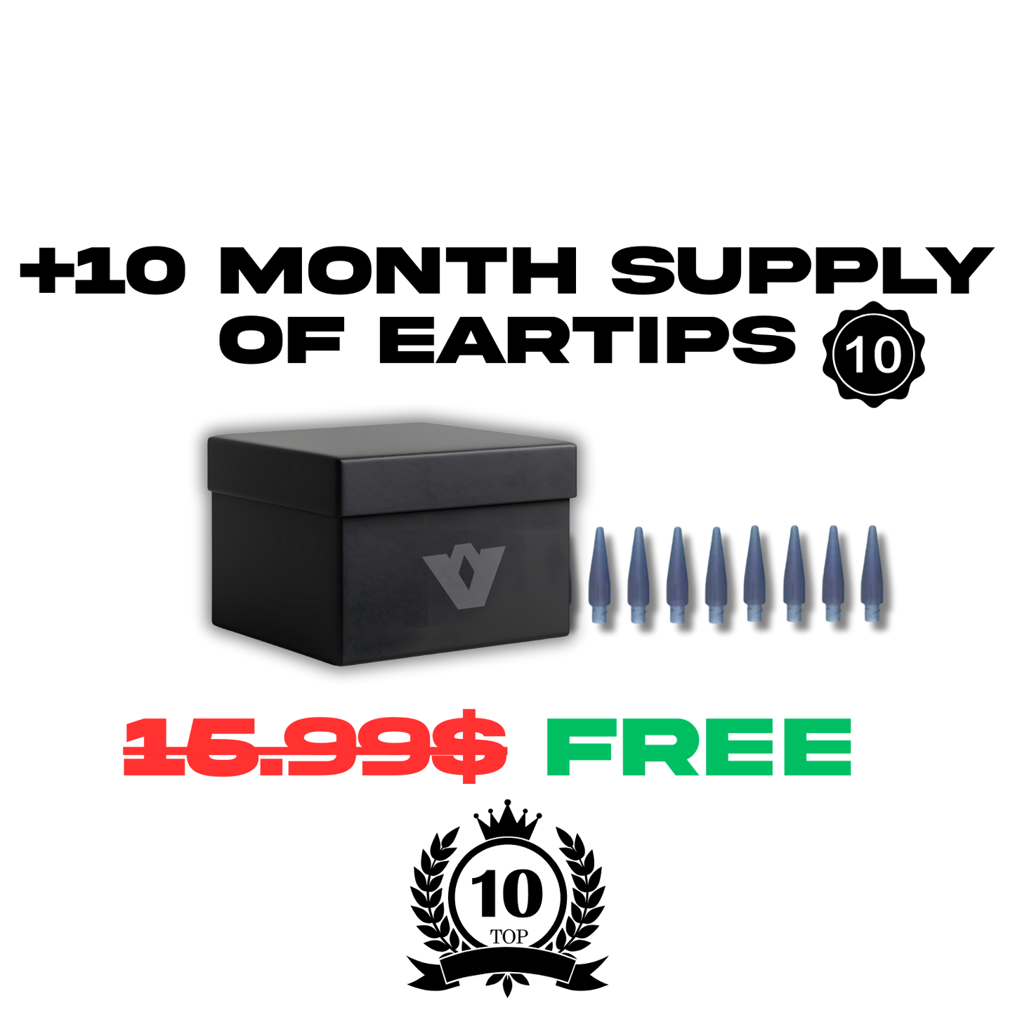 10 Month Supply of Ear Tips + Premium Towel & Basket